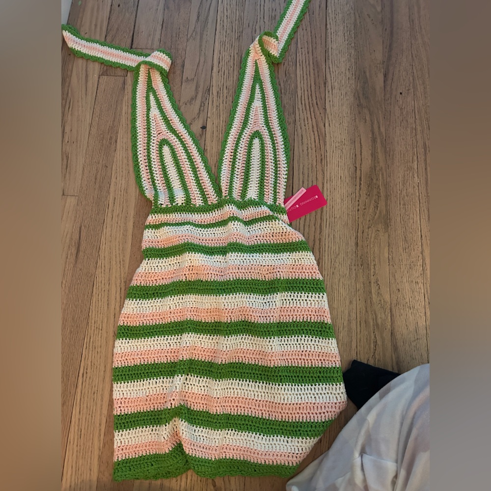 brand new knit dress beginning boutique pink green yellow summer dress small